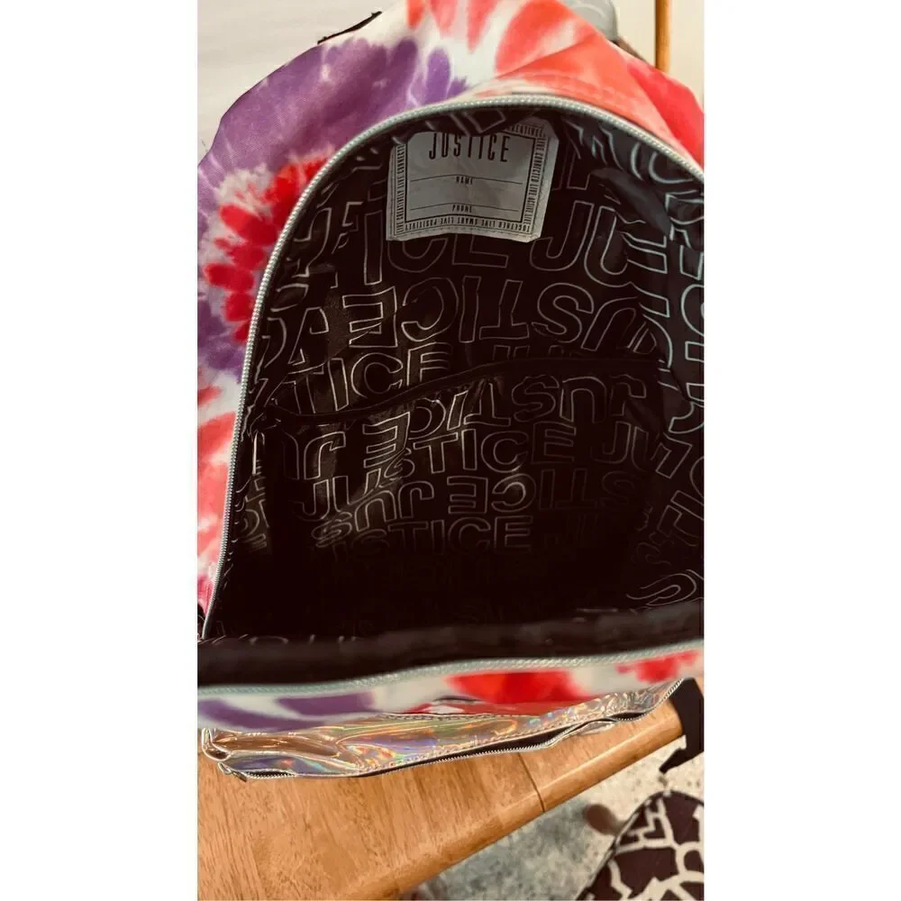JUSTICE LARGE PINK AND PURPLE TIE DYE BACKPACK